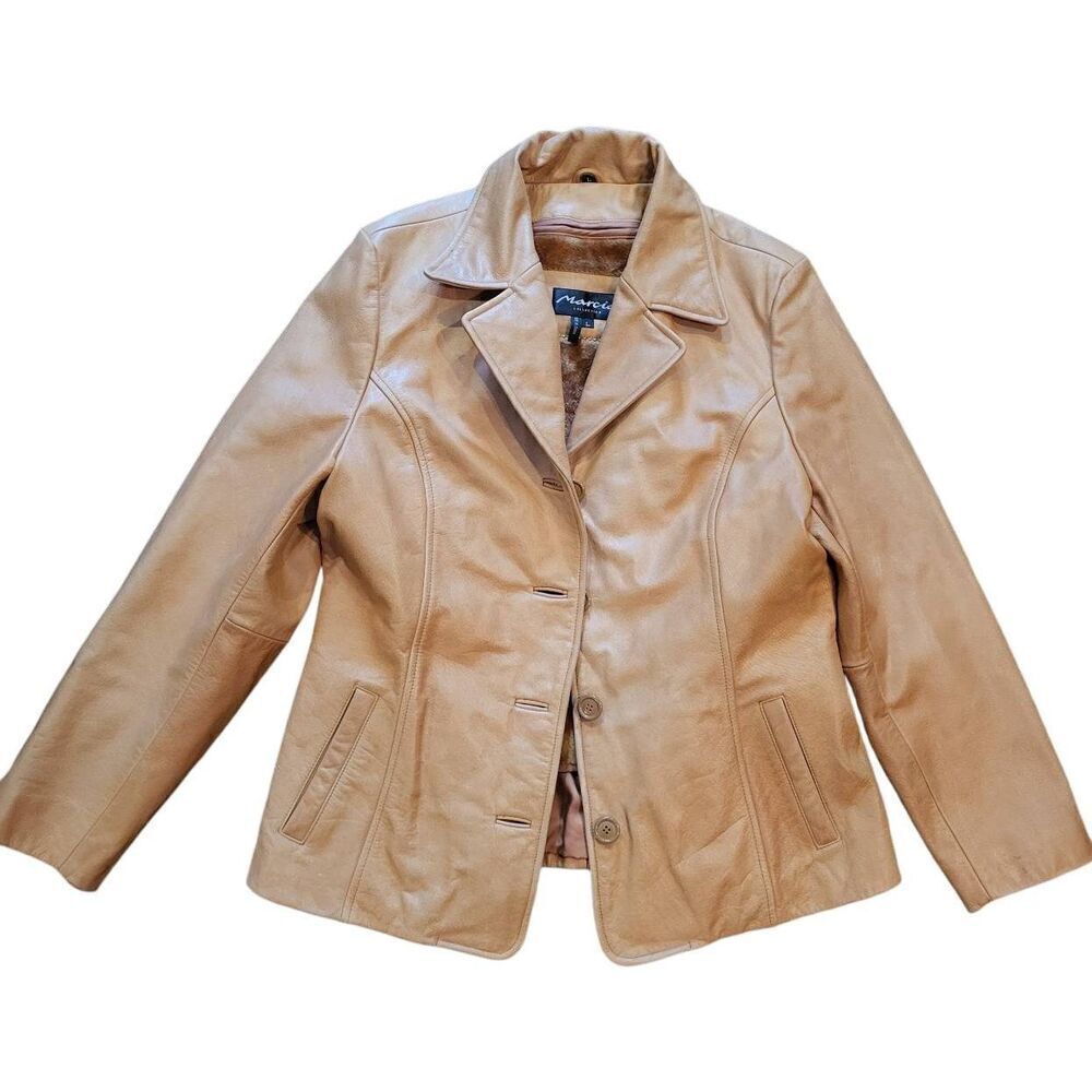 Marcia Jacket Women's Large Tan Leather Zip Out Lining Warm All Weather